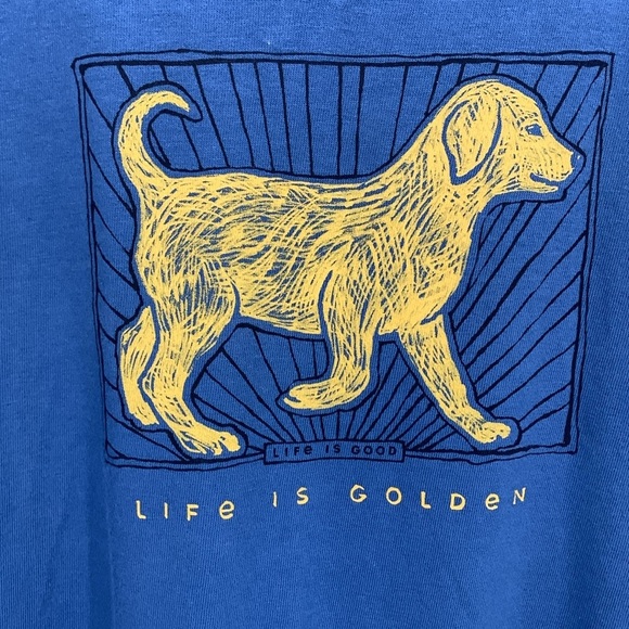 Life is Good Golden Retriever Blue Screen Print Crusher 100% Cotton Tee size L - Picture 2 of 11